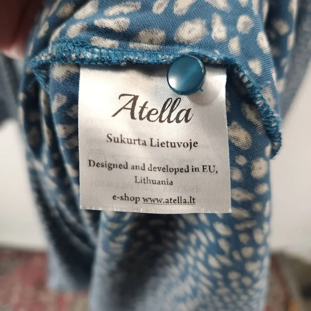 Atella Blue Floral‎ Tiered Midi Dress long sleeve Womens XL Prairie Cottagecore